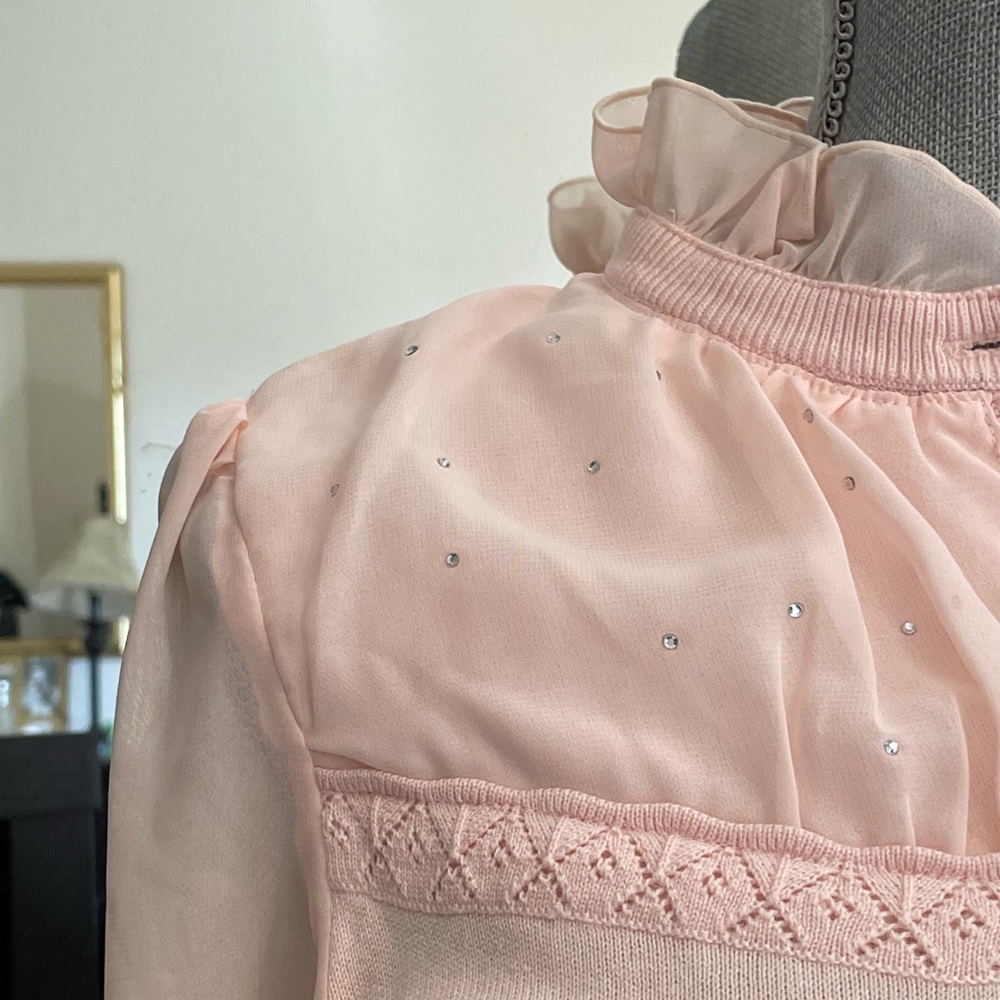 Ballerina pink/peach chiffon & cotton blend knit l/s top - Picture 9 of 16